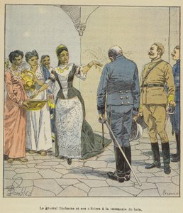 General Duchesne og hans officerer ved badeceremonien af after Louis Charles Bombled
