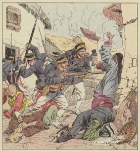 Japanerne massakrerer kineserne i Port Arthur af after Louis Charles Bombled