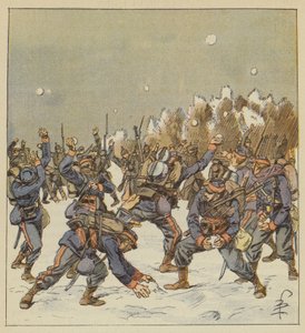Soldater fra begge hære kæmper med snebolde om morgenen den 11. januar af after Louis Charles Bombled
