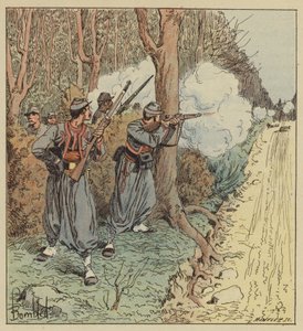 De pavelige zouave trækker sig tilbage gennem orléans skov og holder bayerne i skak af after Louis Charles Bombled
