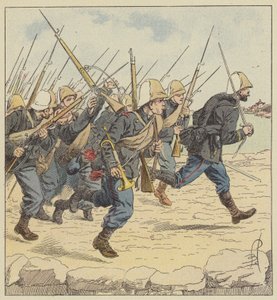 Marineinfanteri på Chaussee de Tien-Tsin af after Louis Charles Bombled
