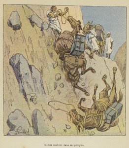 Muldyr falder i et afgrund af after Louis Charles Bombled