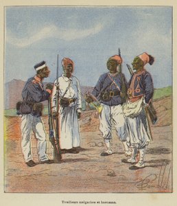Madagaskar og Hausa træfninger af after Louis Charles Bombled