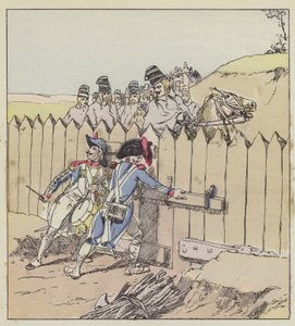 En sergent fra Saint-Georges garnison genkender de østrigske husarer på deres nye frakker af after Louis Charles Bombled