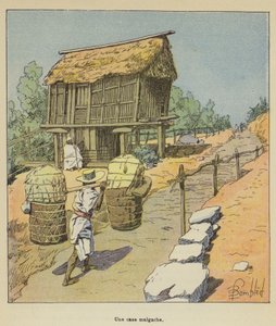En madagaskansk hytte af after Louis Charles Bombled