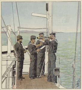 Japanske udkigsposter ser på Port-Arthur-flåden af after Louis Charles Bombled