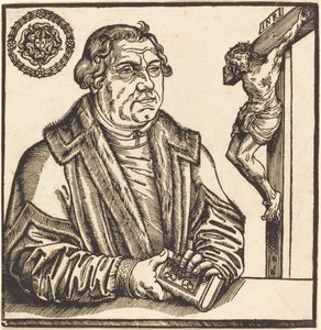 Martin Luther, halvlængde til venstre med en bog i hænderne af after Lucas Cranach the Younger