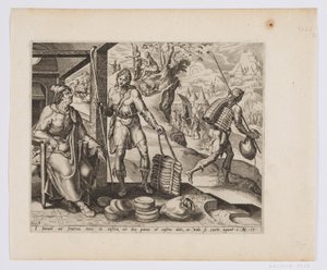 Jesse sender David med gaver til sine brødre af after Maarten van Heemskerck