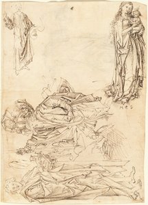Sankt Christopher, Sankt Johannes Døberen, Jomfruen og Barnet og Kristi Velsignelse (recto) af after Martin Schongauer Master of the Drapery Studies