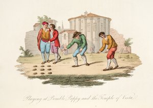 Spiller på Bumble Puppy og Temple of Vest, fra Italian Scenery, der repræsenterer manerer, skikke og forlystelser i de forskellige stater i Italien, pub. 1806 (håndfarvet gravering)