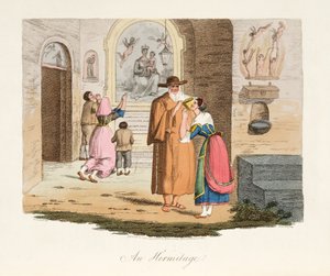 Hermitage of Capua, fra Italiensk Scenery, der repræsenterer manerer, skikke og forlystelser i de forskellige stater i Italien, pub. 1806 (håndfarvet gravering)