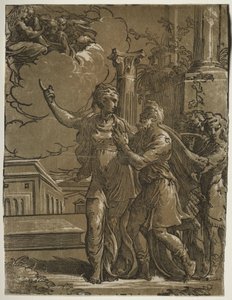 Tiburtinske Sibyl og kejser Augustus af after Parmigianino