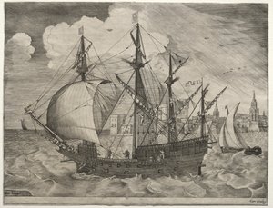 Sejlfartøjer: Bevæbnet fire-skibsfører ud på havet af after Pieter Bruegel