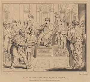 Troldmanden Elymas blev slået blind, Apostlenes Gerninger af after Raphael