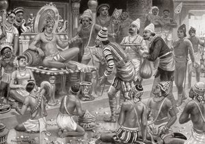 Pulakeshin II, Chalukaya, modtager udsendinge fra Persien i Badami, fra Hutchinsons History of the Nations, udgivet i 1915.
