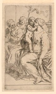 Den hellige familie med Sankt Johannes af after Simone Cantarini