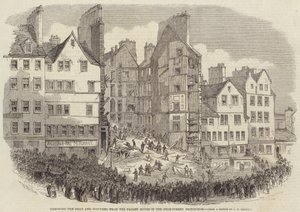 Fjernelse af døde og sårede fra det faldne hus i High-Street, Edinburgh