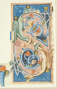 Ornamenteret initial S, hvis buer delvis består af to drager.