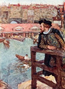 Shakespeare stirrer på vandmøllerne under London Bridge af after William Hatherell