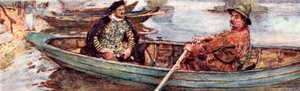 Shakespeare med en vandmand, der roes ned ad Themsen, London