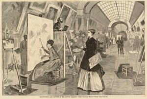 Kunststuderende og tekstforfattere i Louvre-galleriet, Paris
