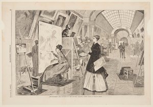 "Kunst - studerende og kopiister i Louvre-galleriet, Paris"