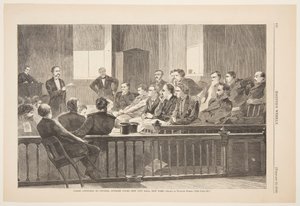 Nævninge lytter til advokat, højesteret, New City Hall, New York af Winslow Homer