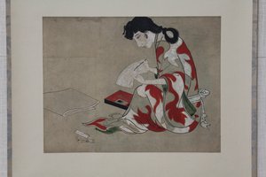 Beauty Writing a Letter (kopi af et udsnit af Hikone-skærmen) af anonymous 