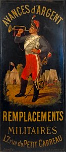 Fransk: Au hussard. Skilt til militært erstatningskontor. 17 rue des Petits-Carreaux, 11. arrondissement, Paris af anonymous 