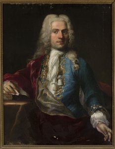 Portræt af en mand med paryk og et brev af anonymous 