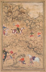 Jagt med falke i et landskab (recto) af attributed to Abd al Samad (Persian, c. 1510–1600)