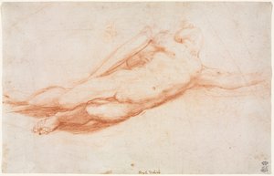 Studie af en falden soldat (muligvis Sauls omvendelse) (recto) af attributed to Correggio