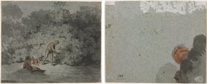Fagot Gatherer (recto) Studie af et hoved set nedefra (verso) af attributed to Francisque Millet