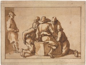 Genre Scene af unge mænd, der spiller et spil af attributed to Frederico Zuccaro