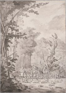 En jagtfest på Marly af attributed to Jean Baptiste Martin, Le Vieux