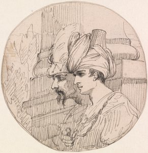 To hoveder i en runddel af attributed to John Hamilton Mortimer