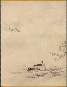 Blomster og fugle i et forårslandskab af attributed to Kano Motonobu