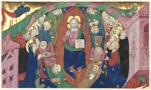 Fragment af en historisk initial fra en korbog: Kristus i majestæt af attributed to Michelino Molinari da Besozzo