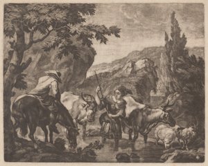 Kvæg, der springer en bæk af attributed to Robert Robinson,after Nicolaes Pietersz Berchem