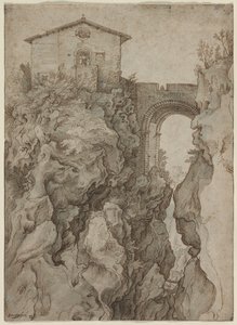 Ponte San Rocco i Tivoli af attributed to Willem van Niewlandt