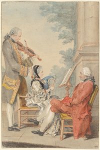 Monsieur og Madame Blizet med Monsieur Le Roy, skuespilleren af called Carmontelle Louis de Carrogis