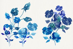 Akvarel: Blå blomster af cartissi
