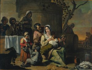 Vintage scene af circle of Le Nain