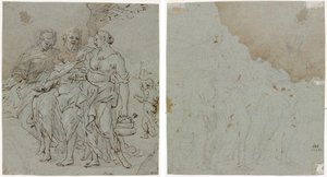 Lot og hans døtre (recto) Skitse til Lot og hans døtre (verso) af circle of Pietro da Cortona