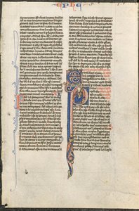 Blad fra en latinsk bibel: Indledende P med St. Paul Holder et sværd (St. Pauls Brev til Efeserne) af circle or workshop of Johannes Grusch Atelier