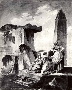 Three Young Girls by Ruins, ca. 1790. af copy after Hubert Robert.