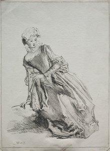 Kvinde siddende af copy after Jean Antoine Watteau