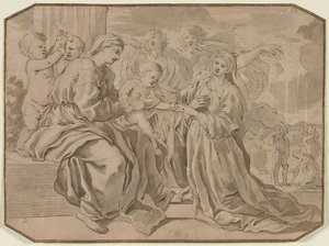 St. Catherines mystiske ægteskab af copy after Nicolas Poussin