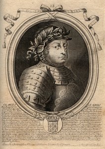 Karolingiske dynasti: Portræt af Charles III Le Gros (839-888) Frankernes konge - Charles III den Fede - gravering fra 
