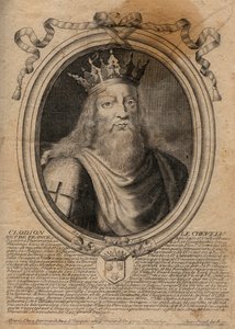 Clodion dit "" Le Chevelu"" (428-448), stamfader til merovingerne, høvding for Salians Francs - Clodion The Hairy (c.428-47) Konge af en stamme af de saliske frankere - gravering fra 